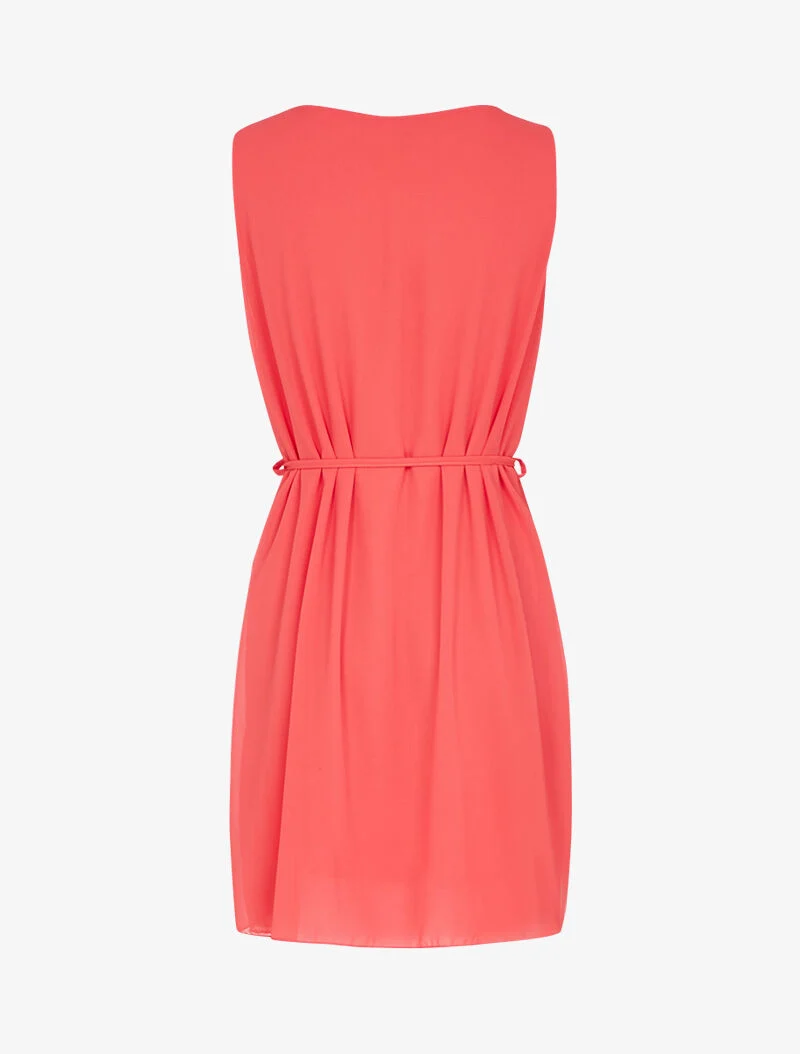 Robe à col orné d'oeillets métalliques - corail