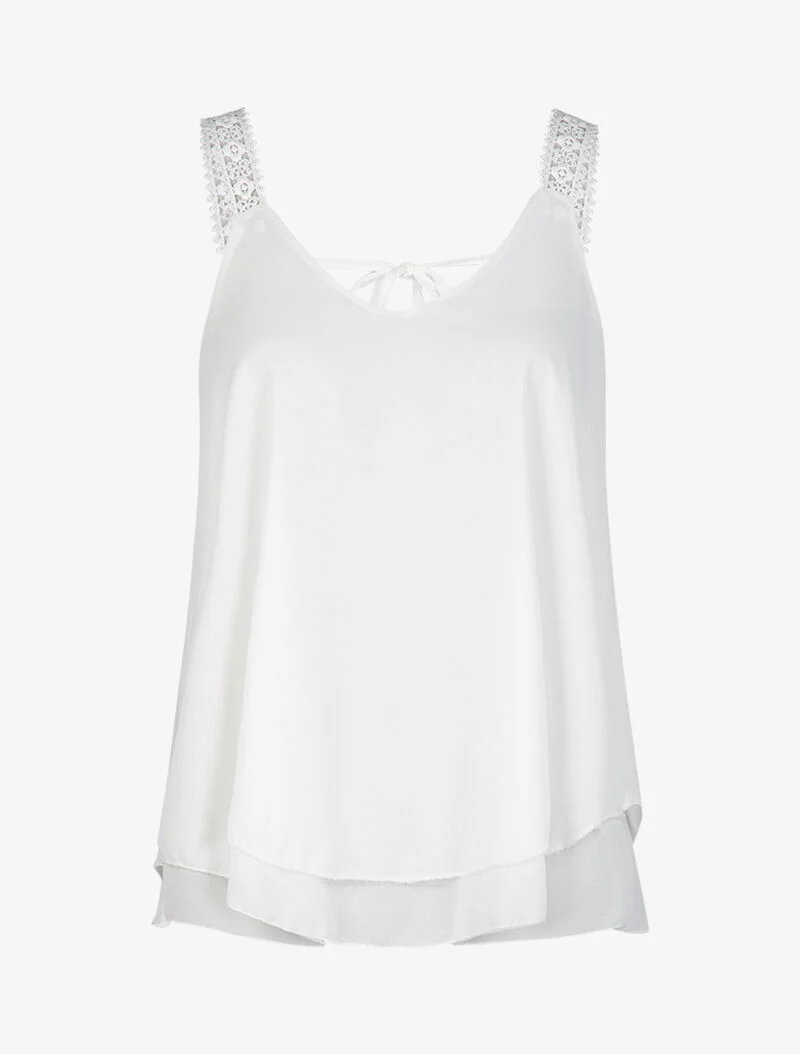 Top en voile à bretelles crochet - blanc