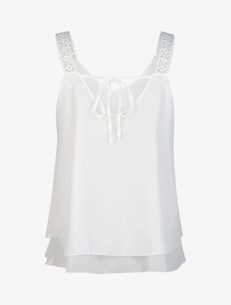 Top en voile à bretelles crochet - blanc
