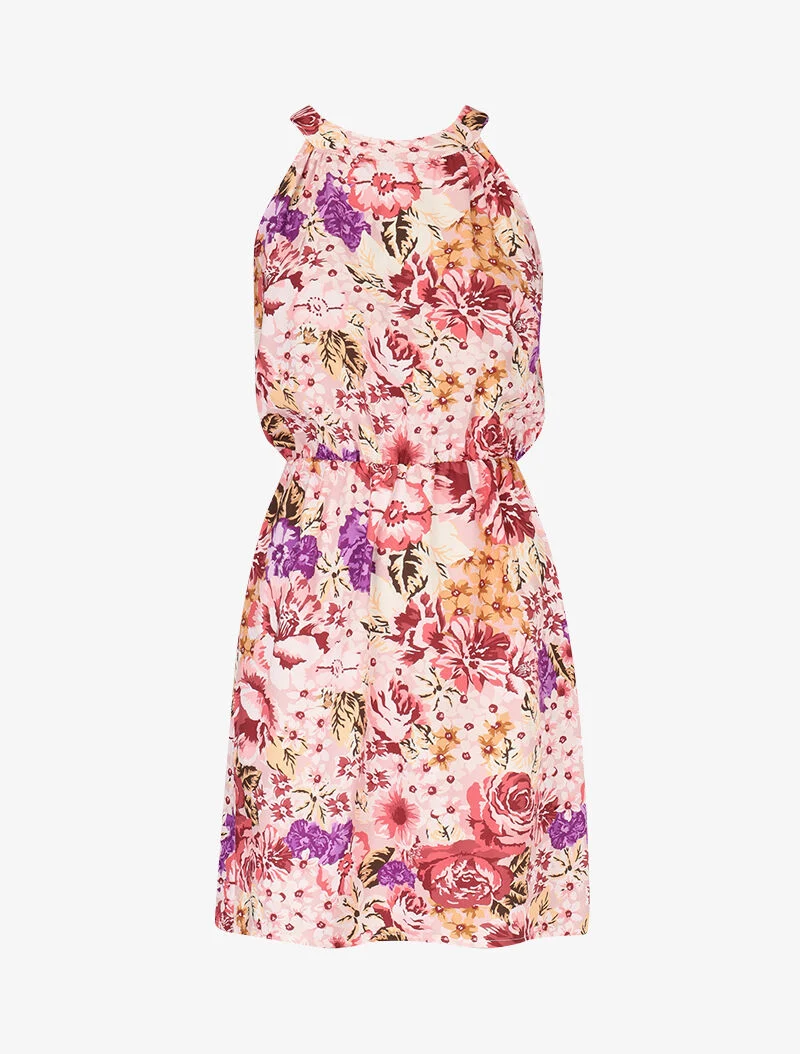 Robe fleurie à col américain - rose