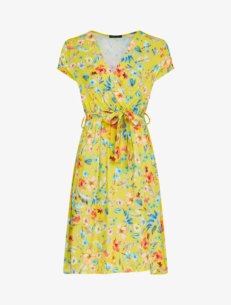Robe patineuse à imprimé floral - jaune