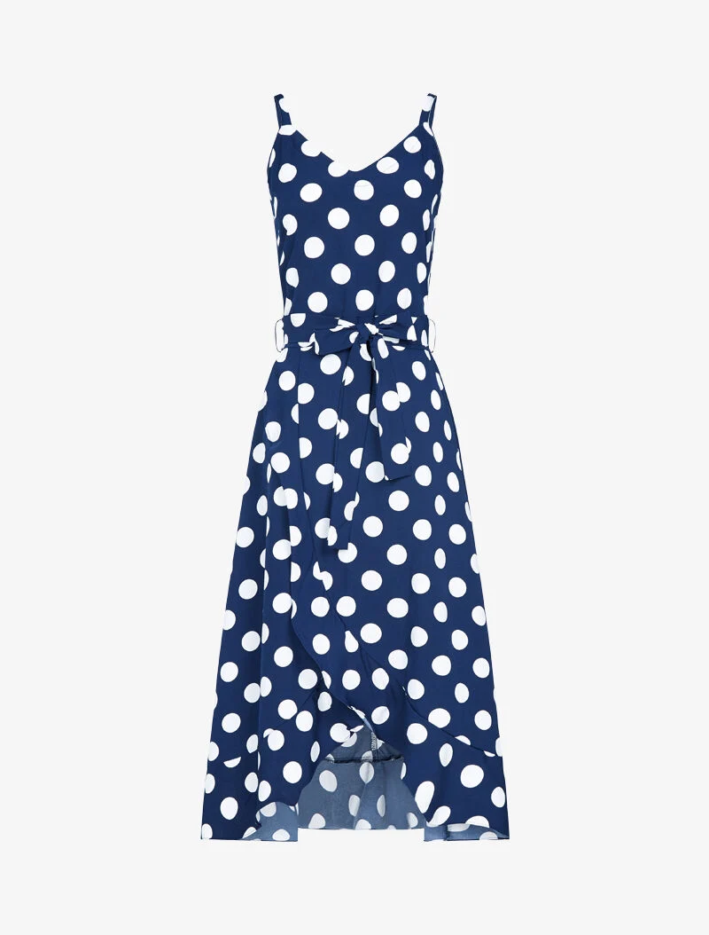 Robe portefeuille à pois - marine
