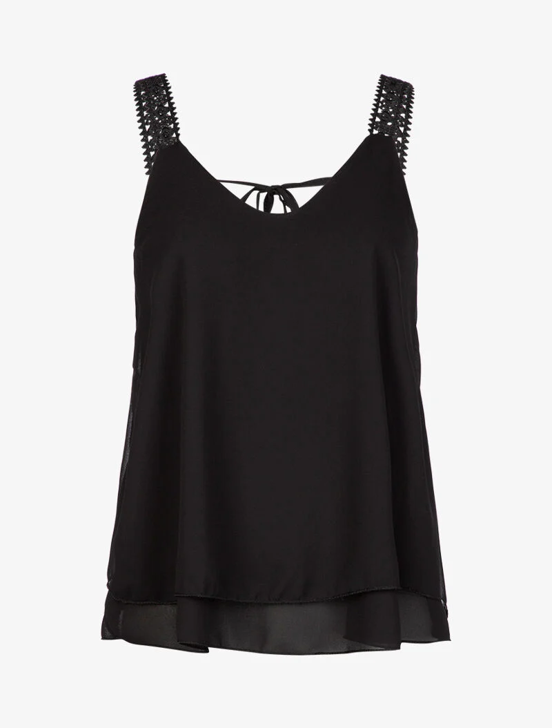 Top en voile à bretelles crochet - noir