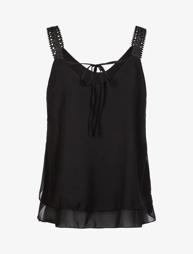 Top en voile à bretelles crochet - noir
