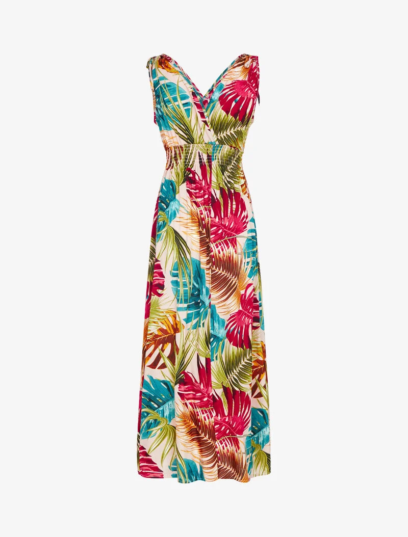 Robe sans manches à imprimé tropical - bleu