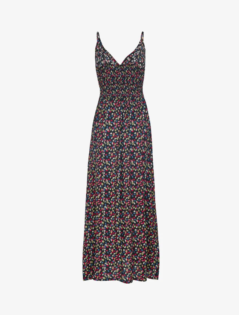 Robe à imprimé petites feuilles colorées - noir