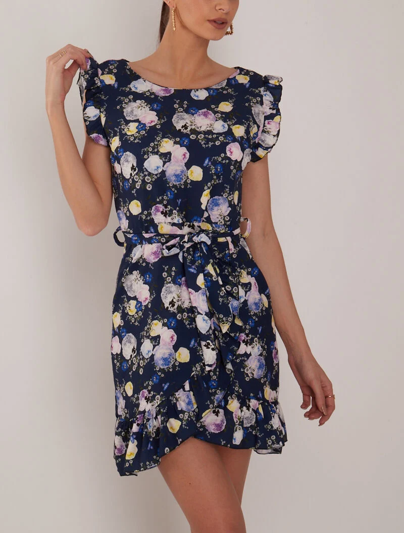 Robe à imprimé floral graphique - marine