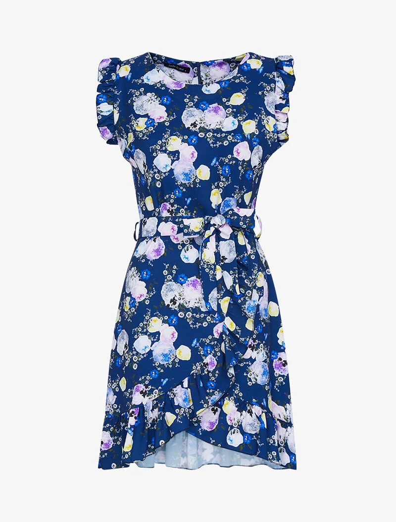 Robe à imprimé floral graphique - marine