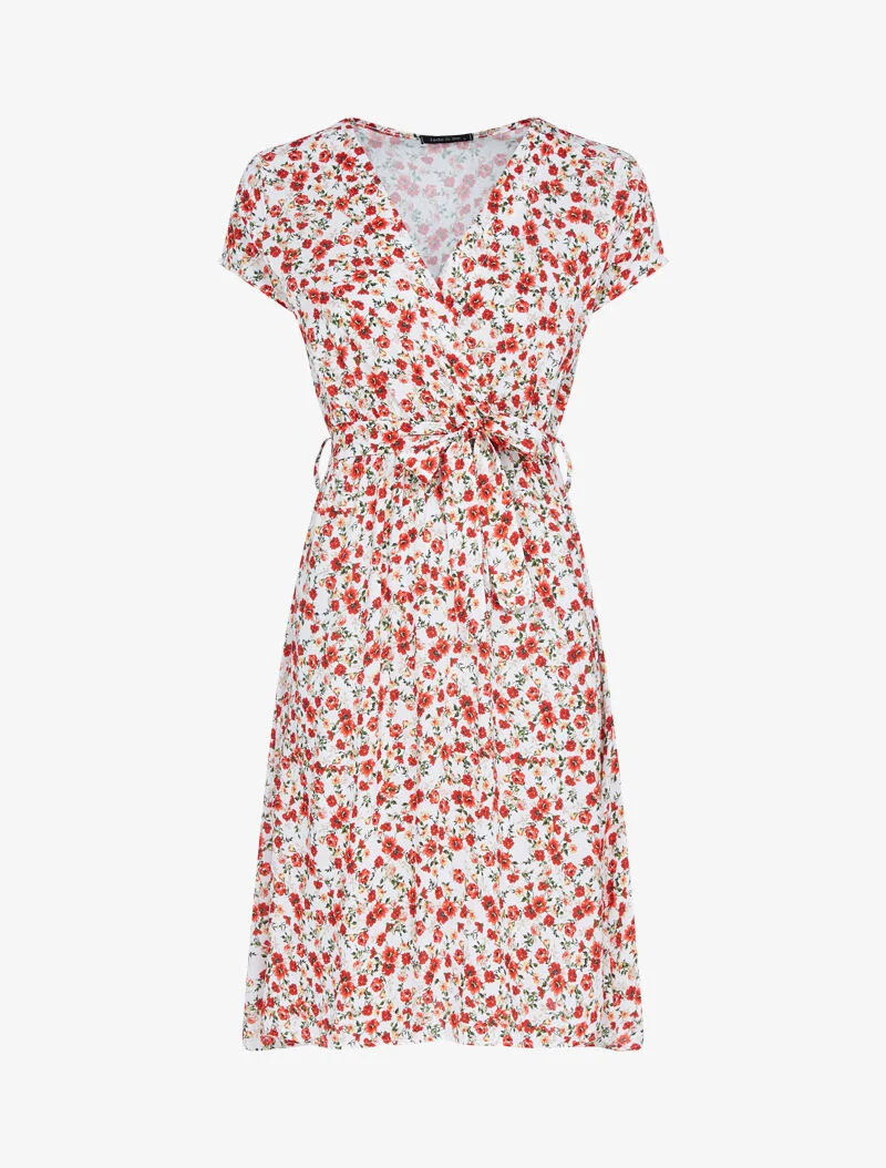 Robe patineuse à imprimé floral - ecru