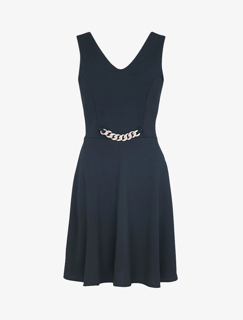 Robe patineuse à détail chaîne - noir