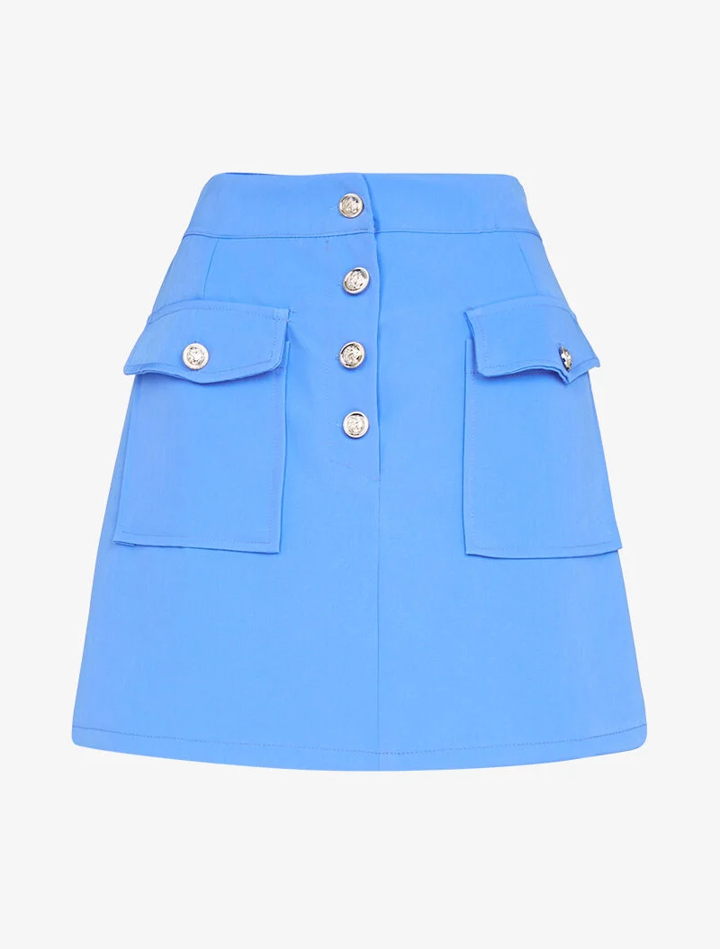 Mini jupe à poches et boutons contrastants - bleu ciel