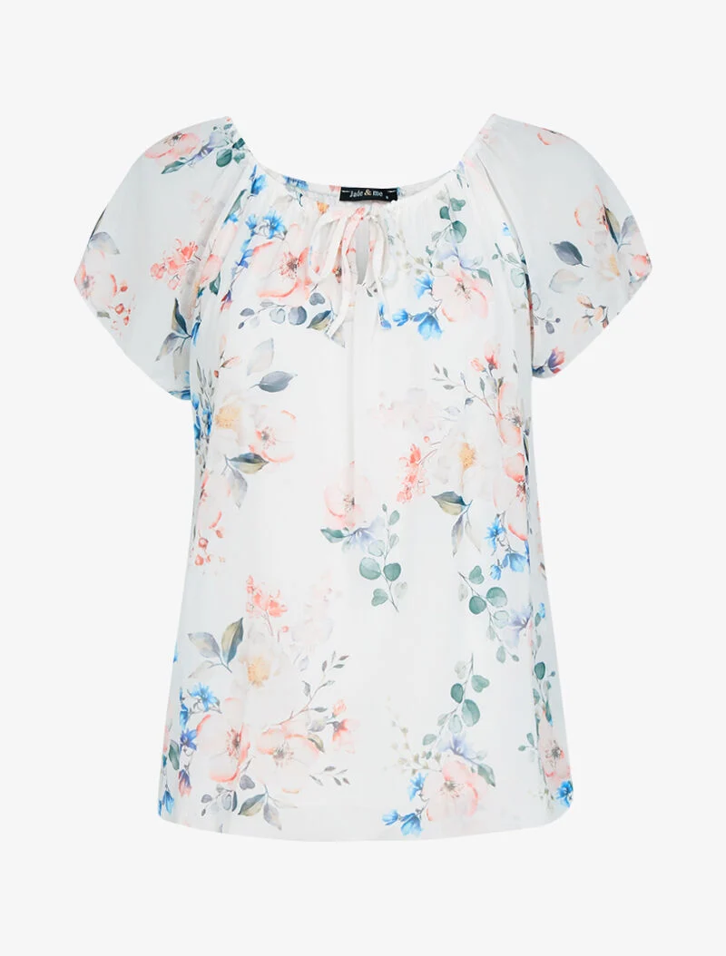 Top fleuri coupe boule - ecru