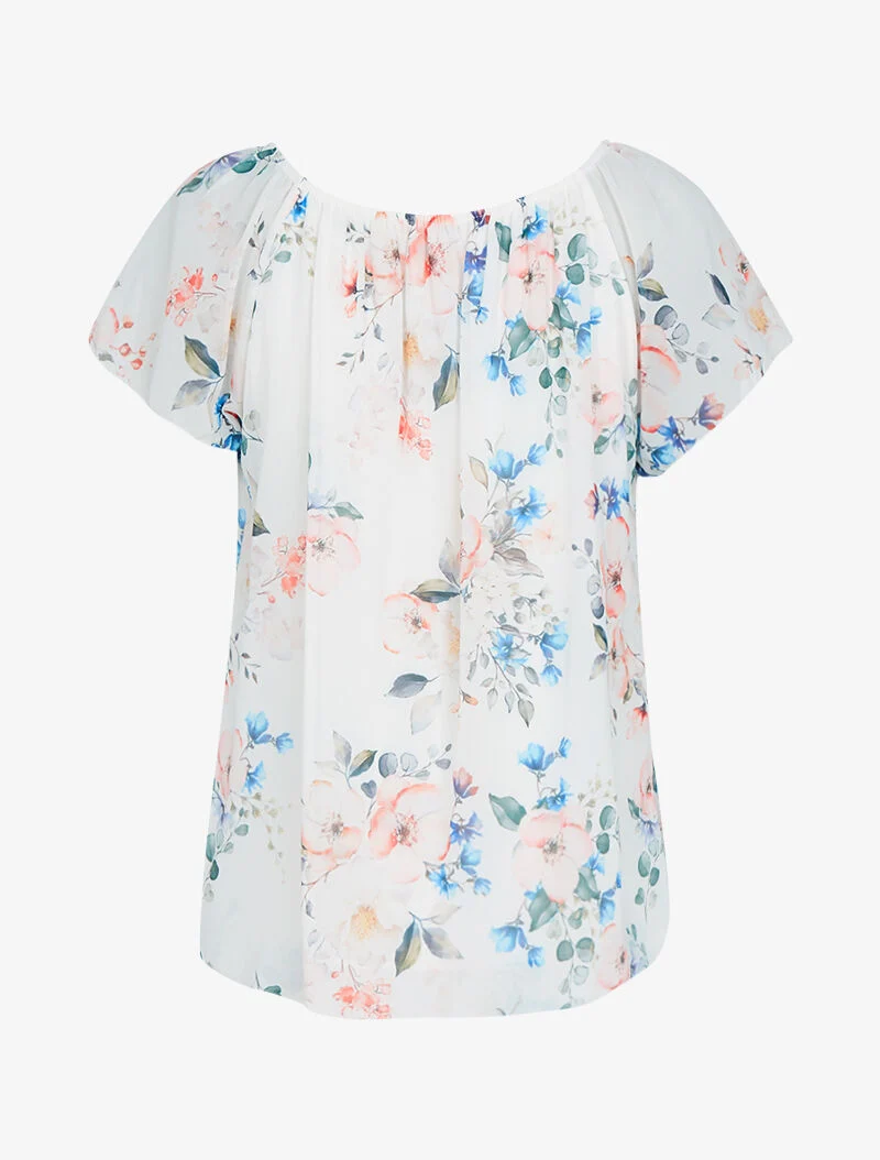 Top fleuri coupe boule - ecru