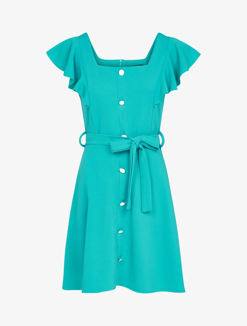 Robe patineuse à boutons contrastants - turquoise