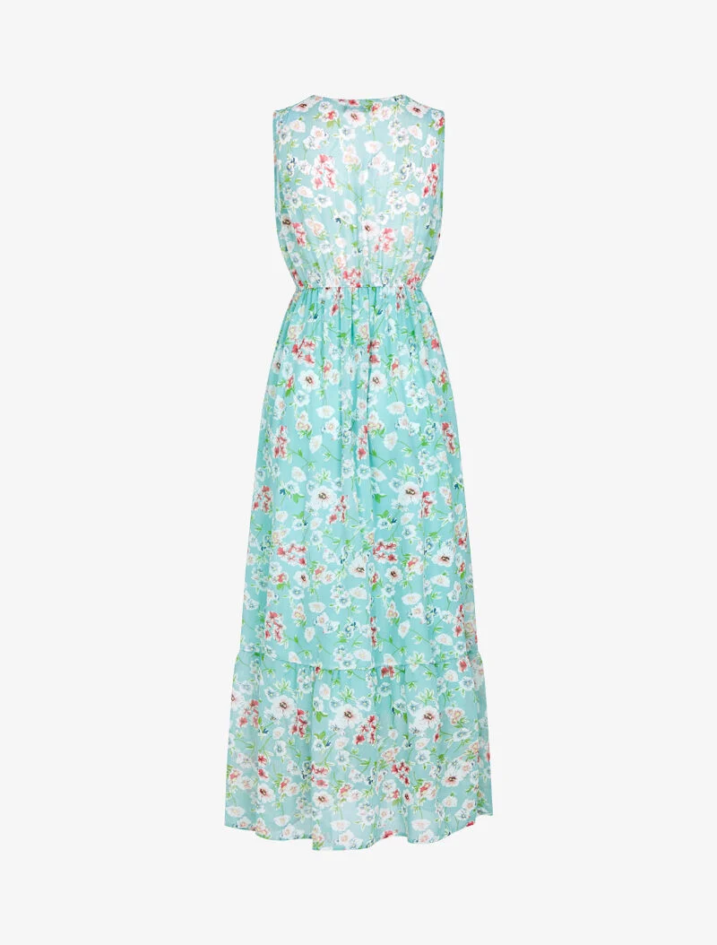 Robe fleurie à encolure V en crochet - vert d'eau