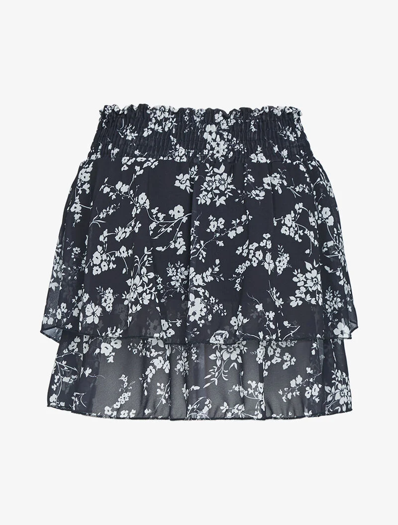 Mini jupe volantée à imprimés - noir