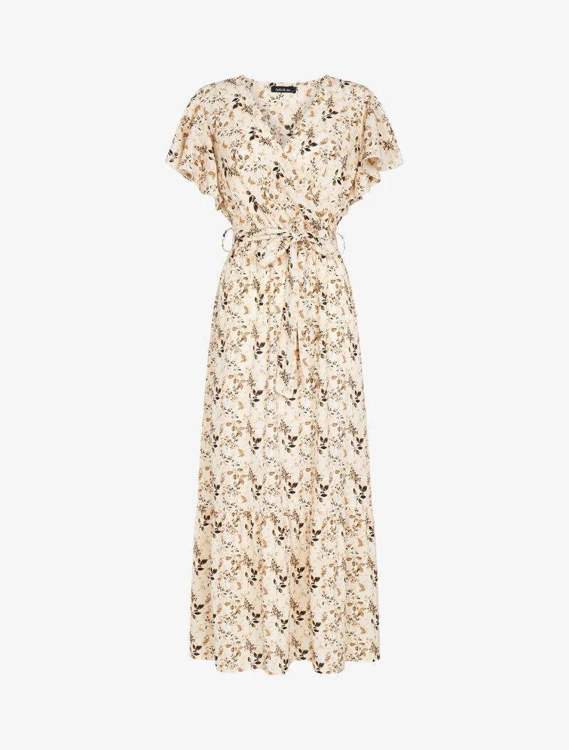 Robe à imprimé feuillages stylisés - beige