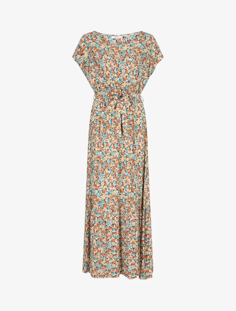 Robe à col bateau imprimé fleuris - beige