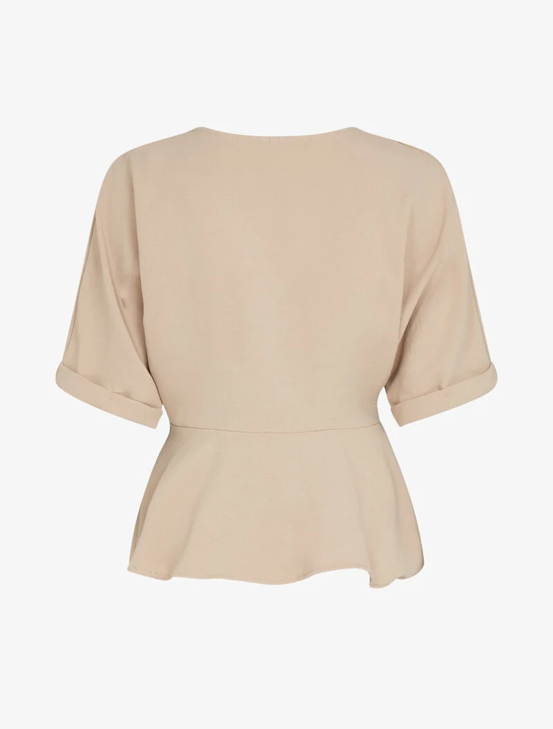 Top péplum à boutonnière - camel
