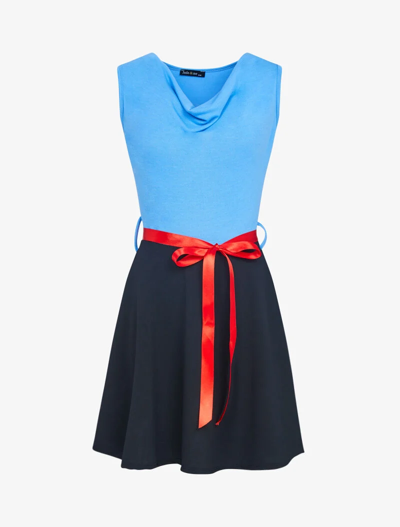 Robe bi matière à col bénitier - bleu ciel