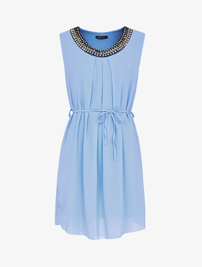 Robe coupe trapèze à col bijou - bleu ciel