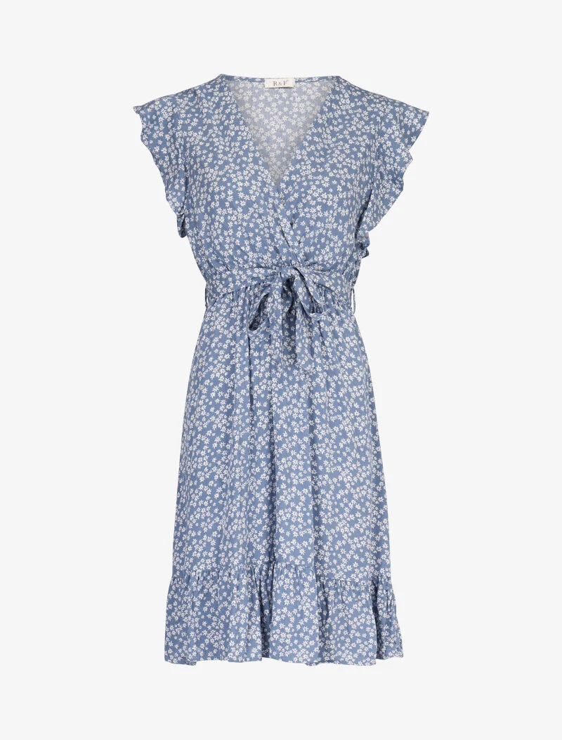 Robe légère à bords volantés et à imprimé - bleu