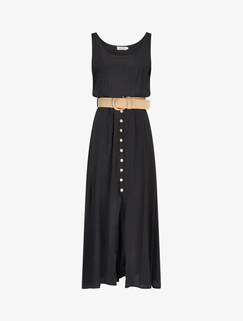 Robe longue à boutons décoratifs - noir