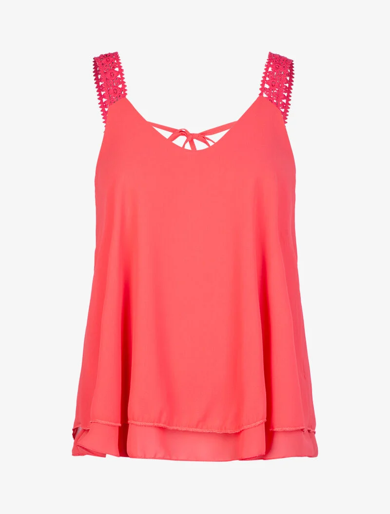 Top en voile à bretelles crochet - corail