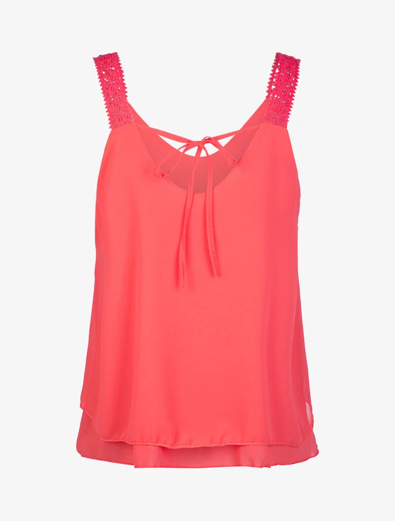Top en voile à bretelles crochet - corail