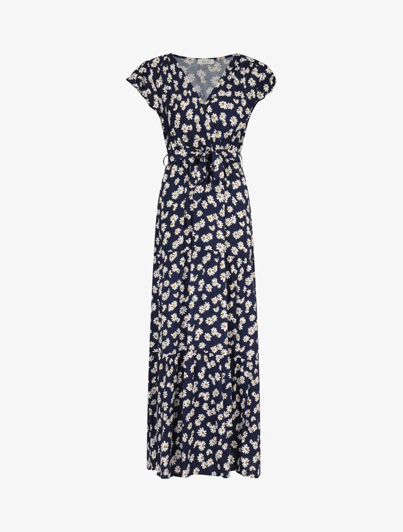 Robe à imprimé marguerites et emmanchures volantées - marine