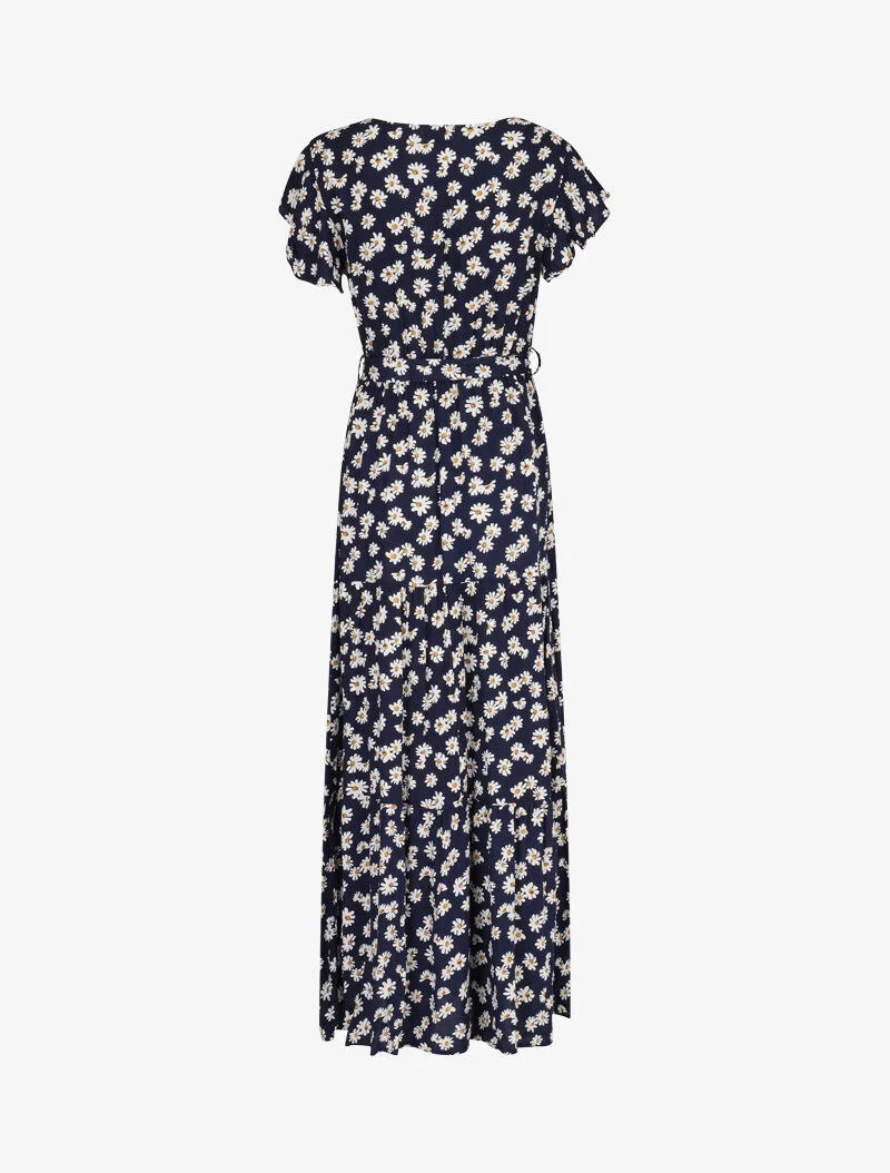 Robe à imprimé marguerites et emmanchures volantées - marine