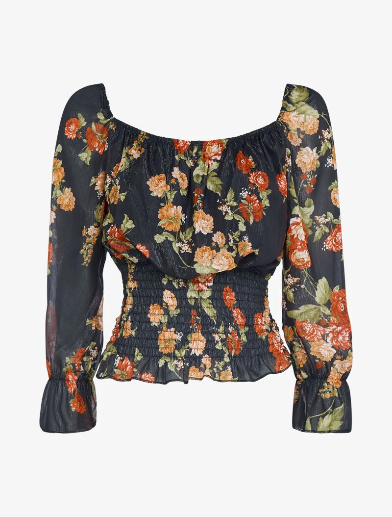 Crop top irisé à imprimé floral - noir