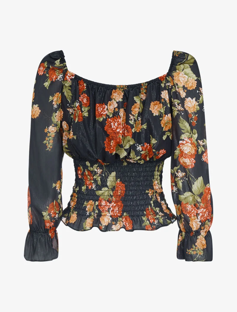 Crop top irisé à imprimé floral - noir