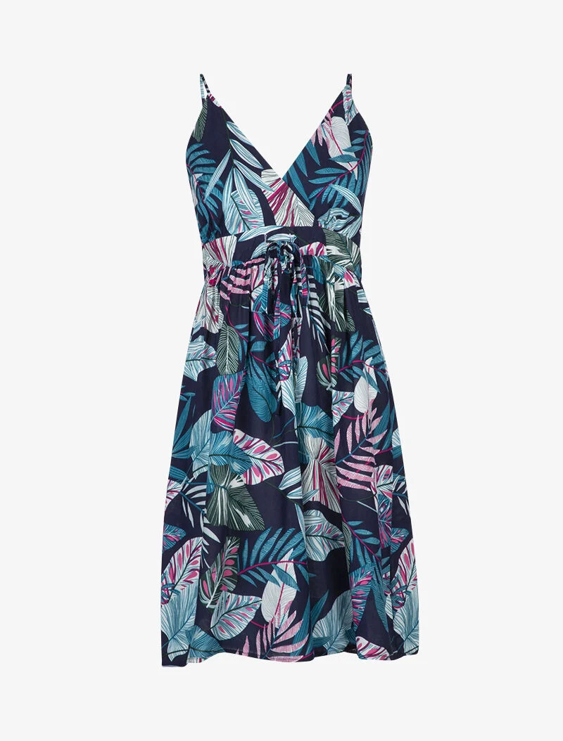 Robe patineuse à imprimé tropical - marine