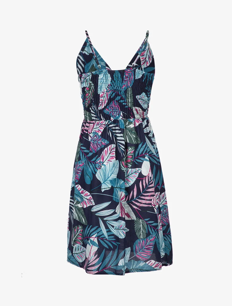 Robe patineuse à imprimé tropical - marine