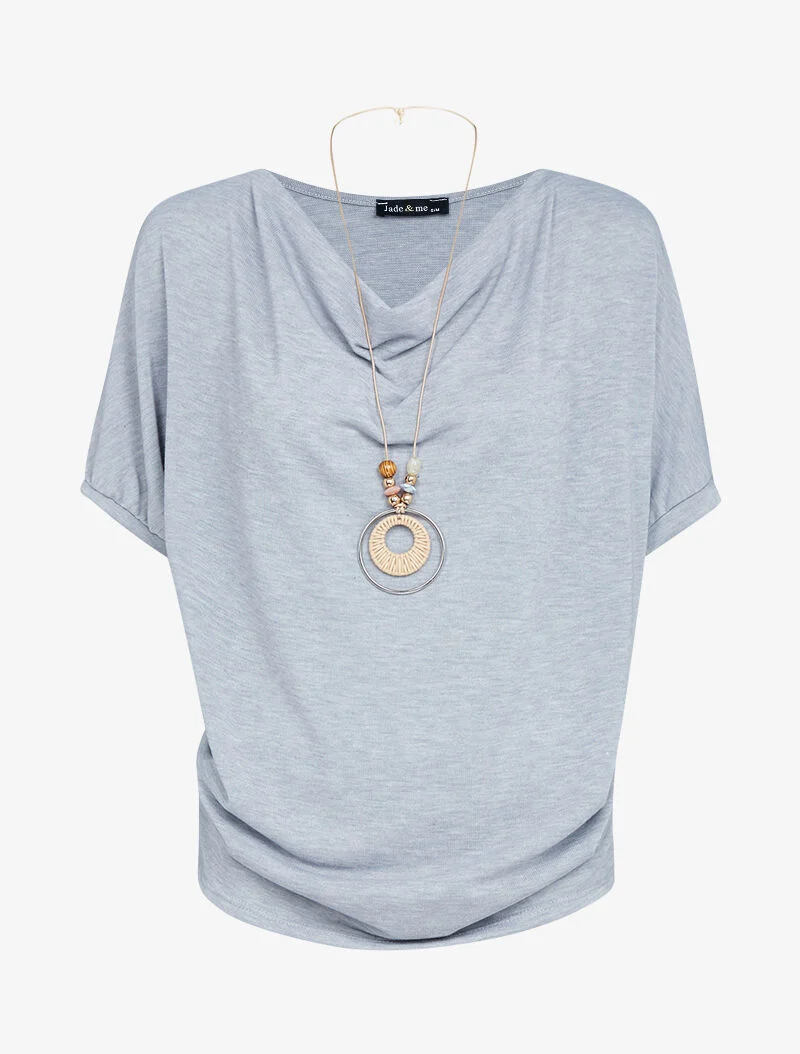Top en maille et sautoir - gris clair