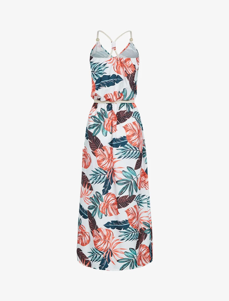 Robe longue à imprimé tropical - blanc