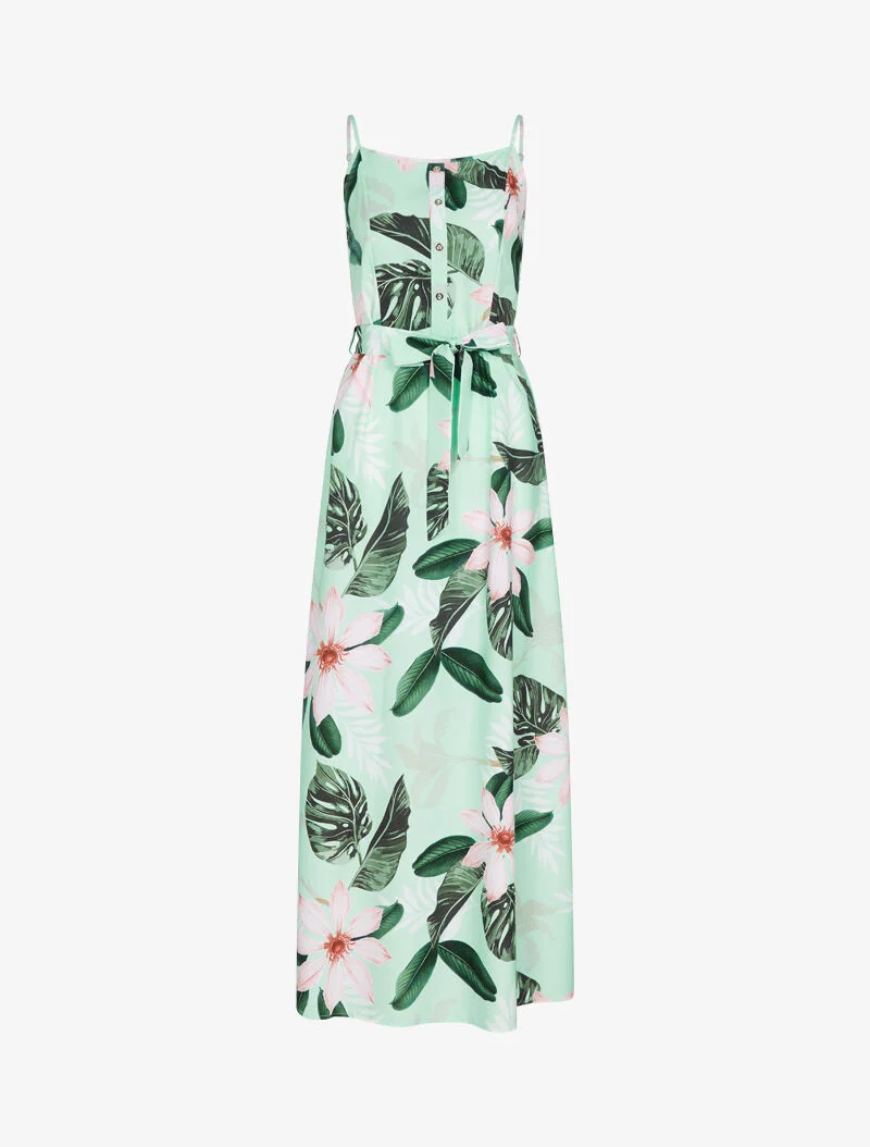 Robe ceinturée à imprimé floral - vert d'eau