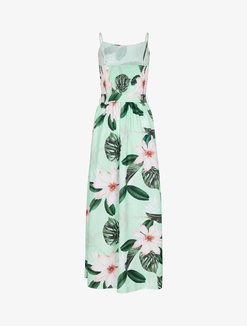 Robe ceinturée à imprimé floral - vert d'eau