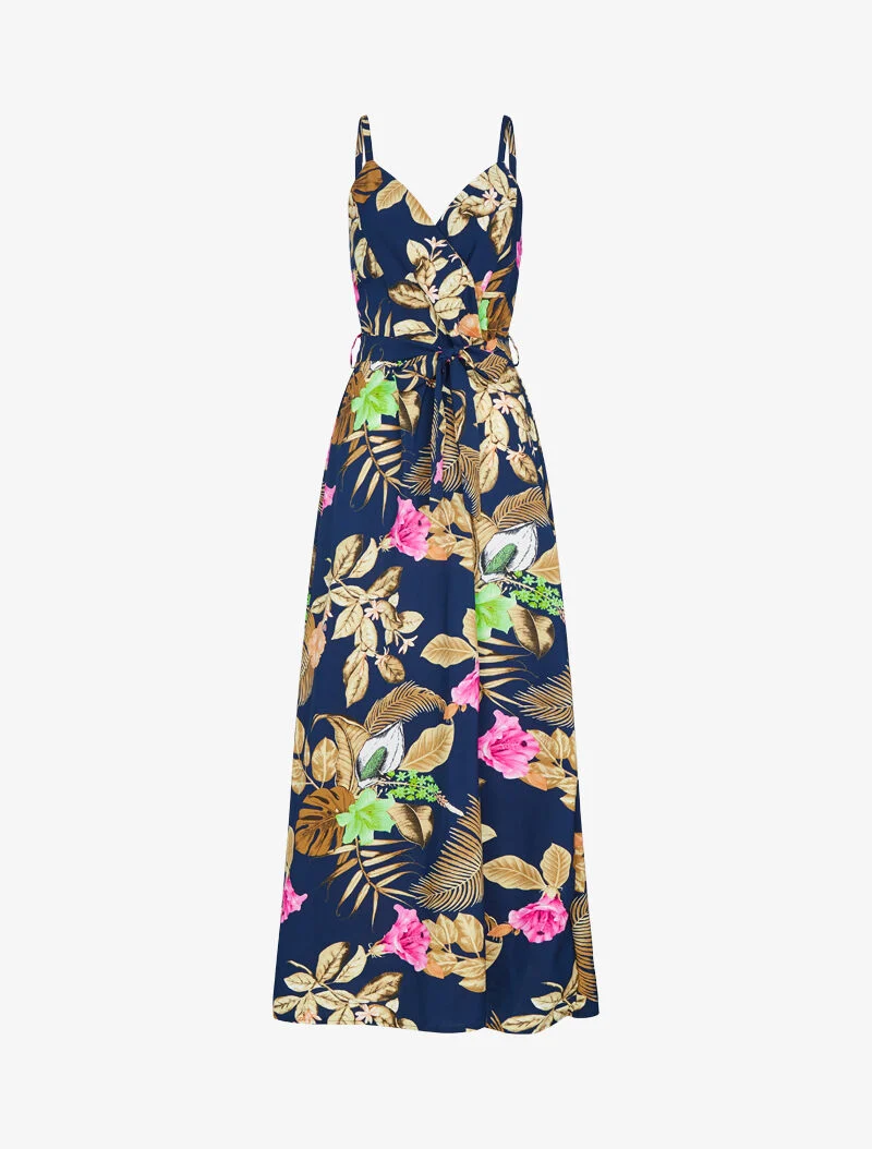 Robe fluide à imprimé tropical - marine