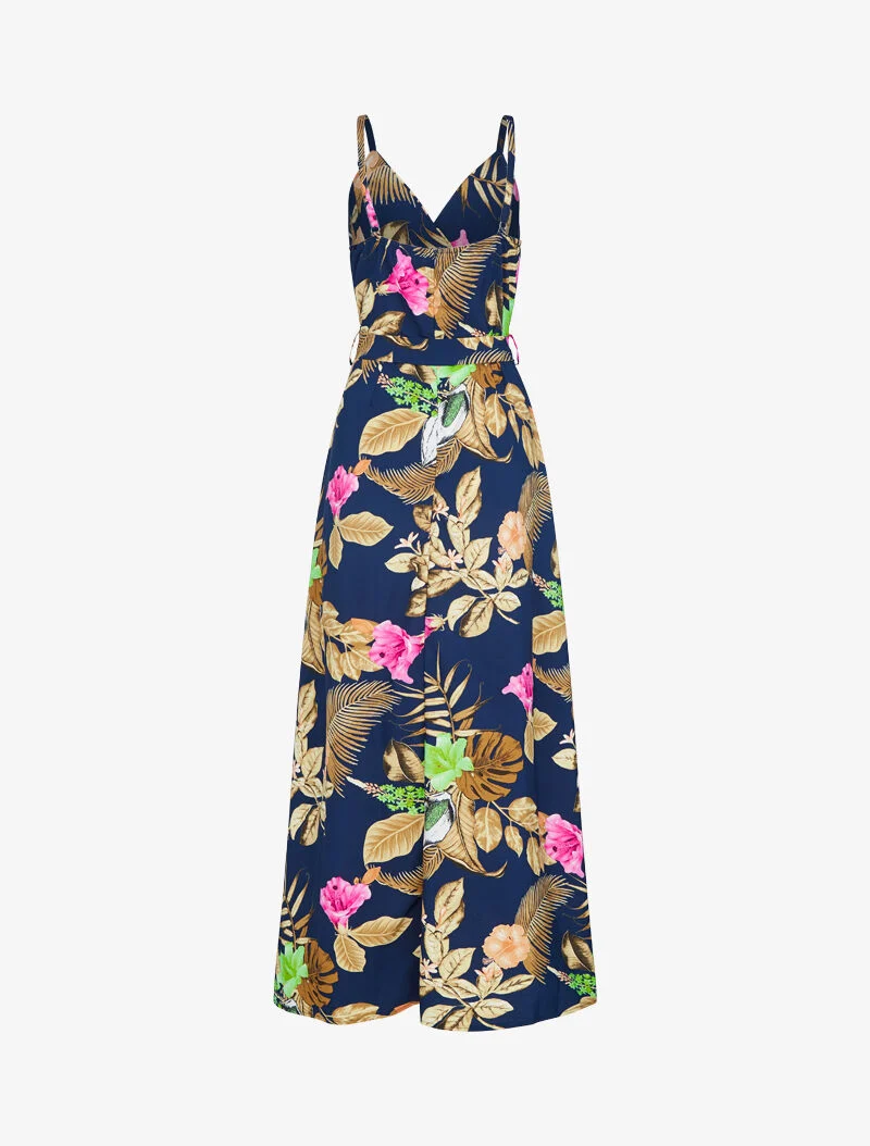 Robe fluide à imprimé tropical - marine