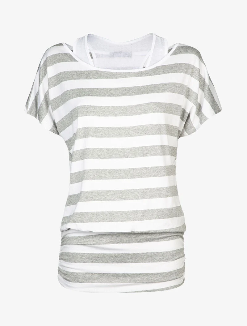 Top rayé à débardeur intégré - gris clair