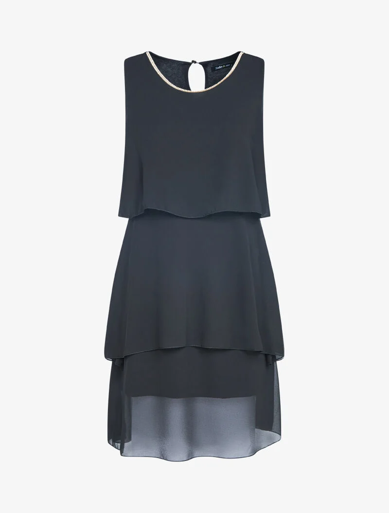 Robe en voile à col bijou - noir
