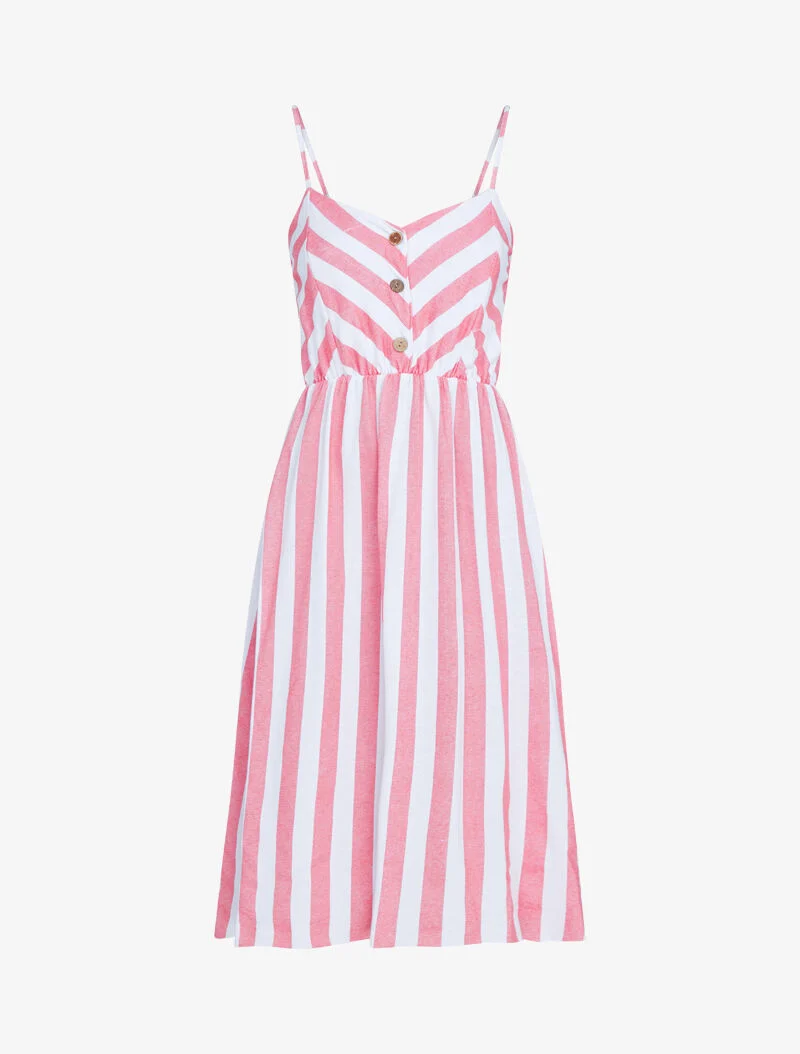 Robe rayée à buste boutonné - rouge