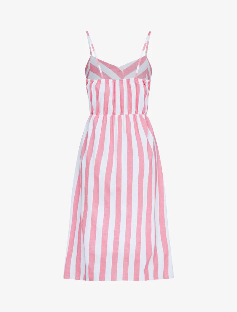 Robe rayée à buste boutonné - rouge