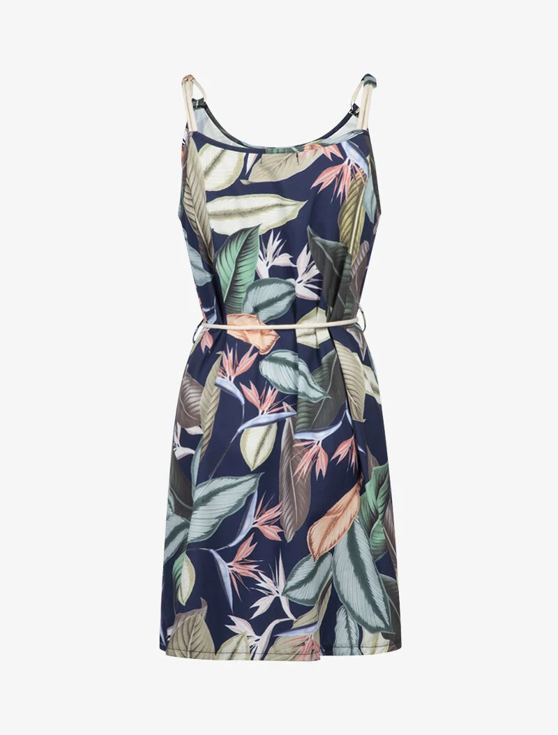 Robe trapèze à imprimé feuilles - marine