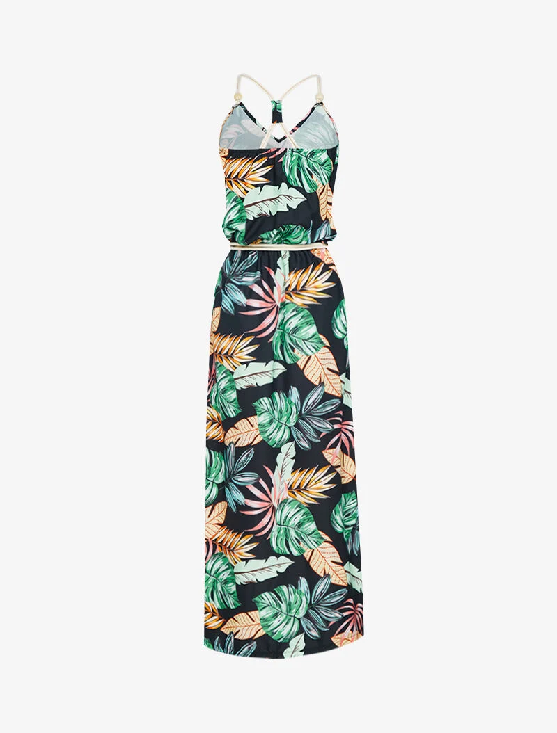 Robe longue à imprimé tropical - noir