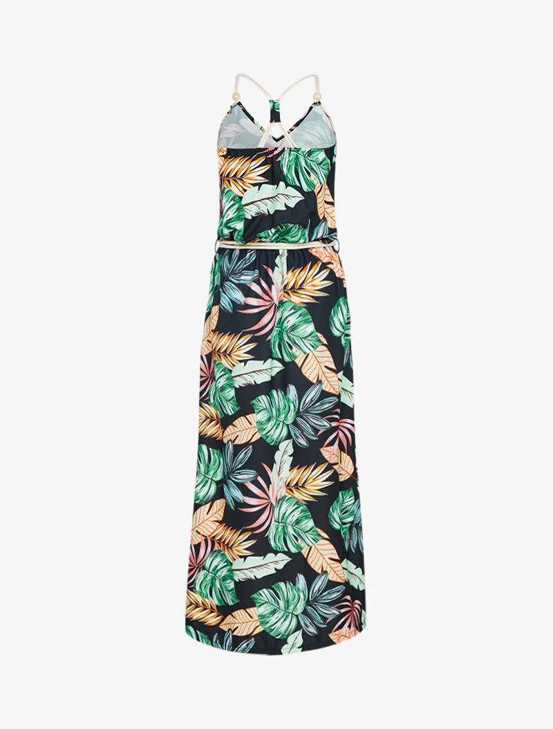 Robe longue à imprimé tropical - noir