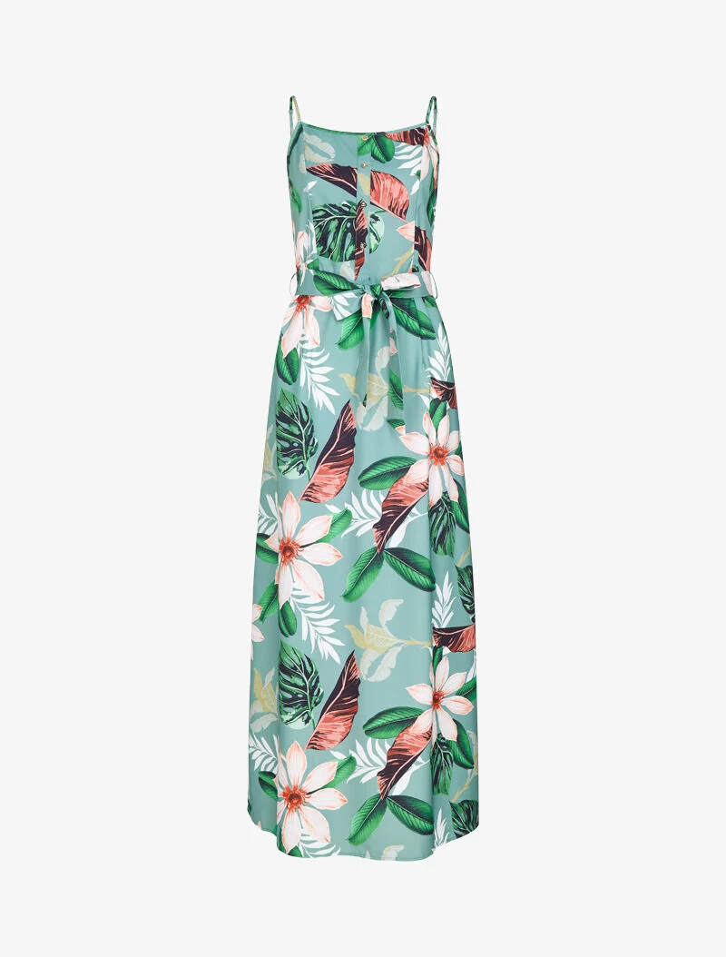 Robe ceinturée à imprimé floral - gris clair