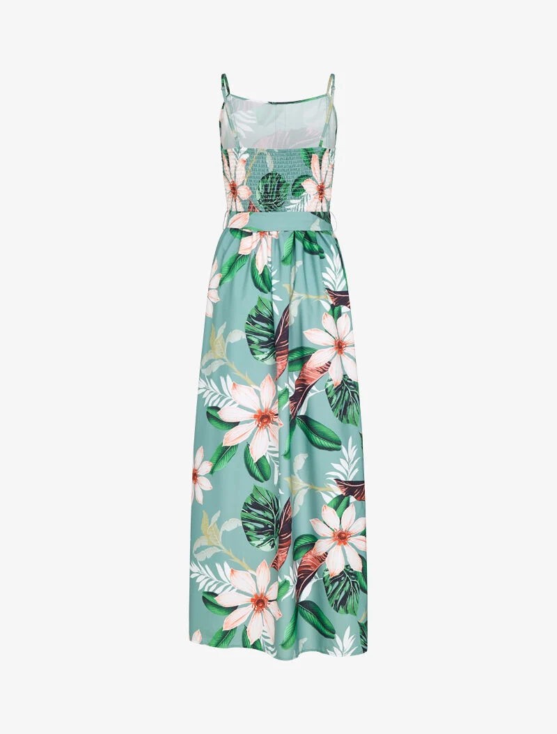 Robe ceinturée à imprimé floral - gris clair